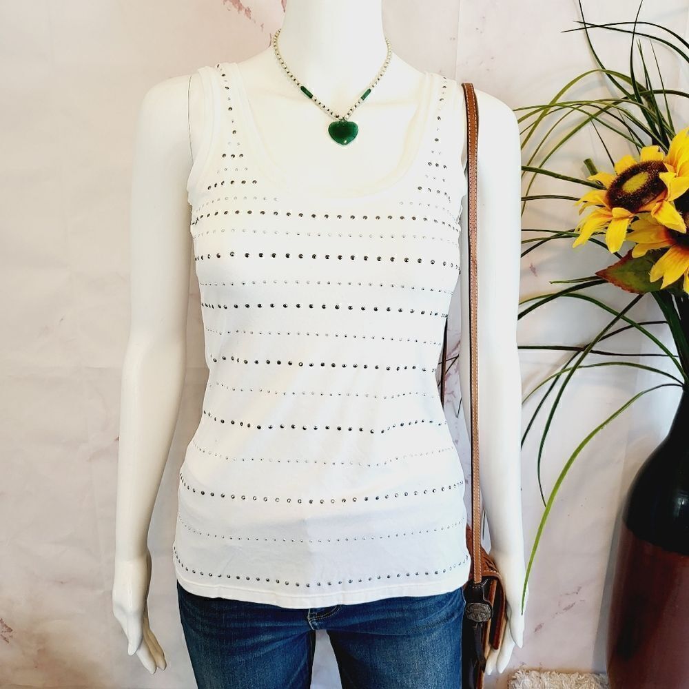 White House Black Market silver stud detail tank top